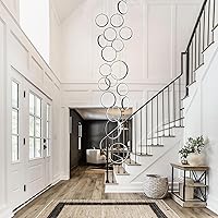 Vista 2 de Candelabro grande para techos altos y escaleras largas, lámpara de vestíbulo de 18 anillos con control remoto regulable y altura ajustable