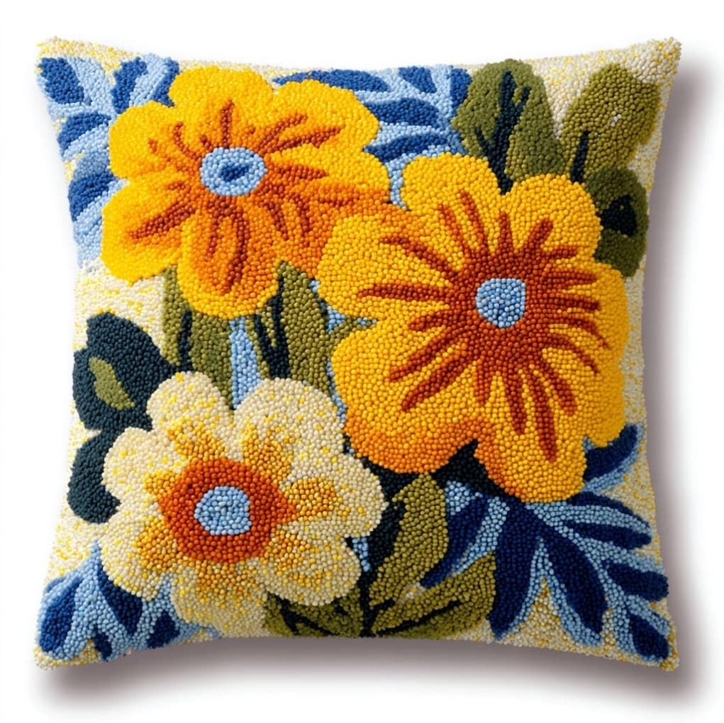 AxiangziK Latch Hook Needlecraft Pillow Kit,Yellow Flowers