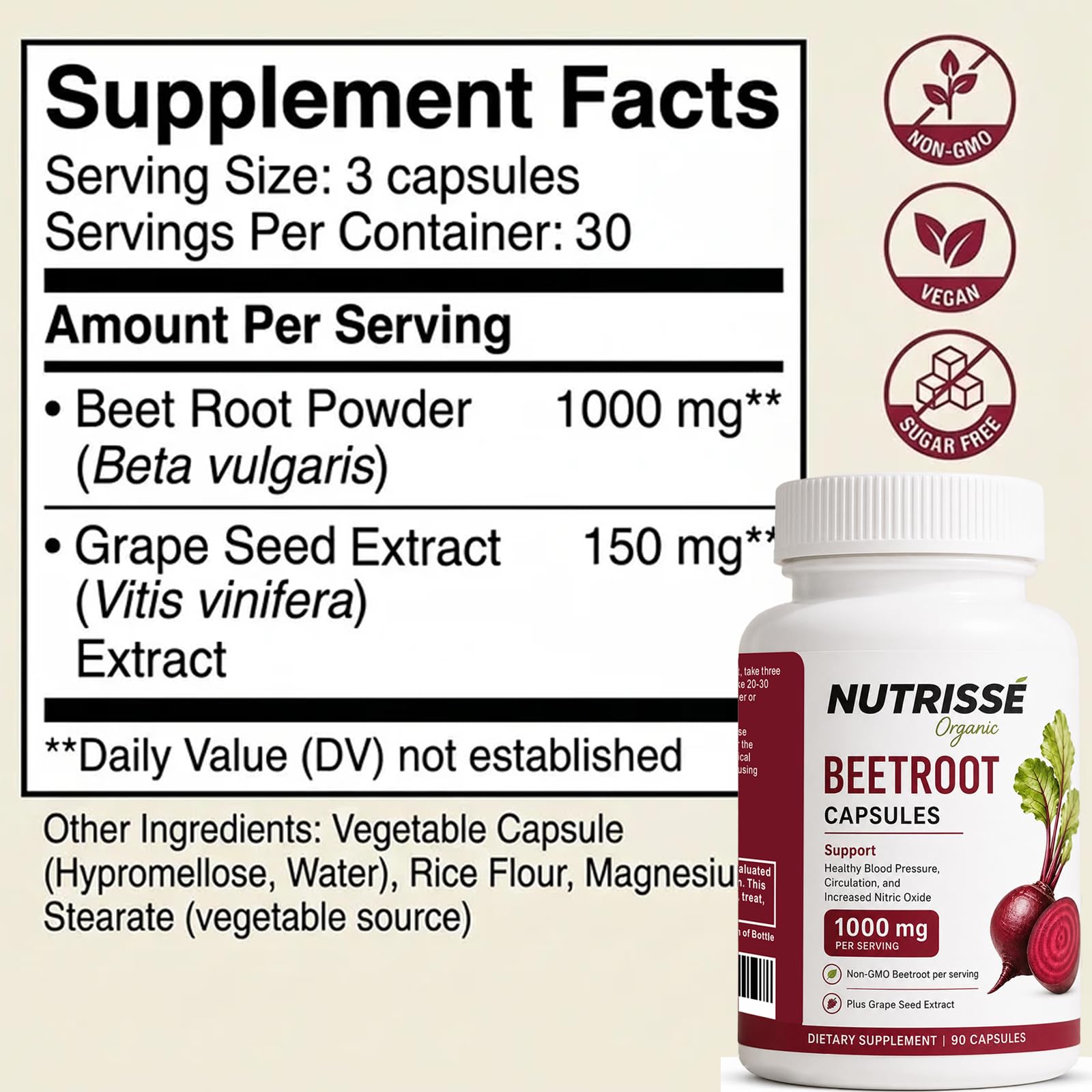 Beetroot Capsules, Organic Beet Root Powder with Grape Seed Extract, 3-in-1 Plant-Based Formula, 90 Capsules for Daily Nutritional Routine — Amazon image 7