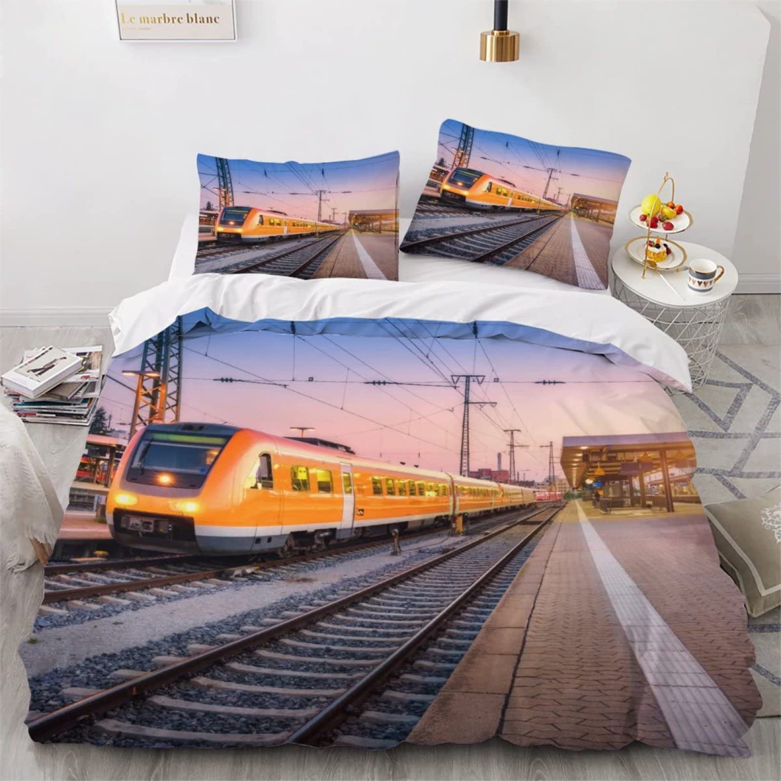 Funda Nórdica Tren De Vapor 150x200 Cm Con 2 Fundas De Almohada - Microfibra Suave, Cremallera Oculta, Diseño Clásico Ferroviario