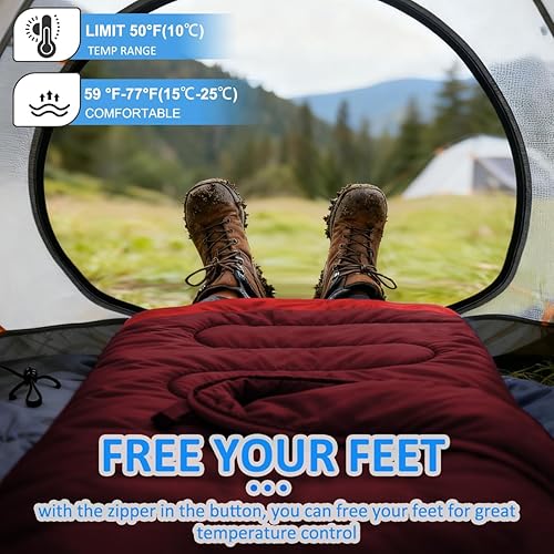 Miniatura 7 de Oaskys - Saco de dormir para acampar, para 3 estaciones, clima cálido y fresco, verano, primavera, otoño, ligero, resistente al agua, para adultos y