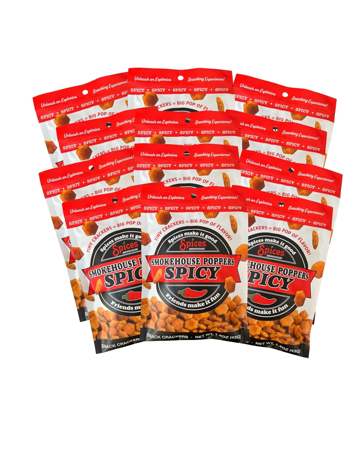 Galletas Snack Smokehouse Poppers, Sabores Spicy y Salsa, Paquete de 12