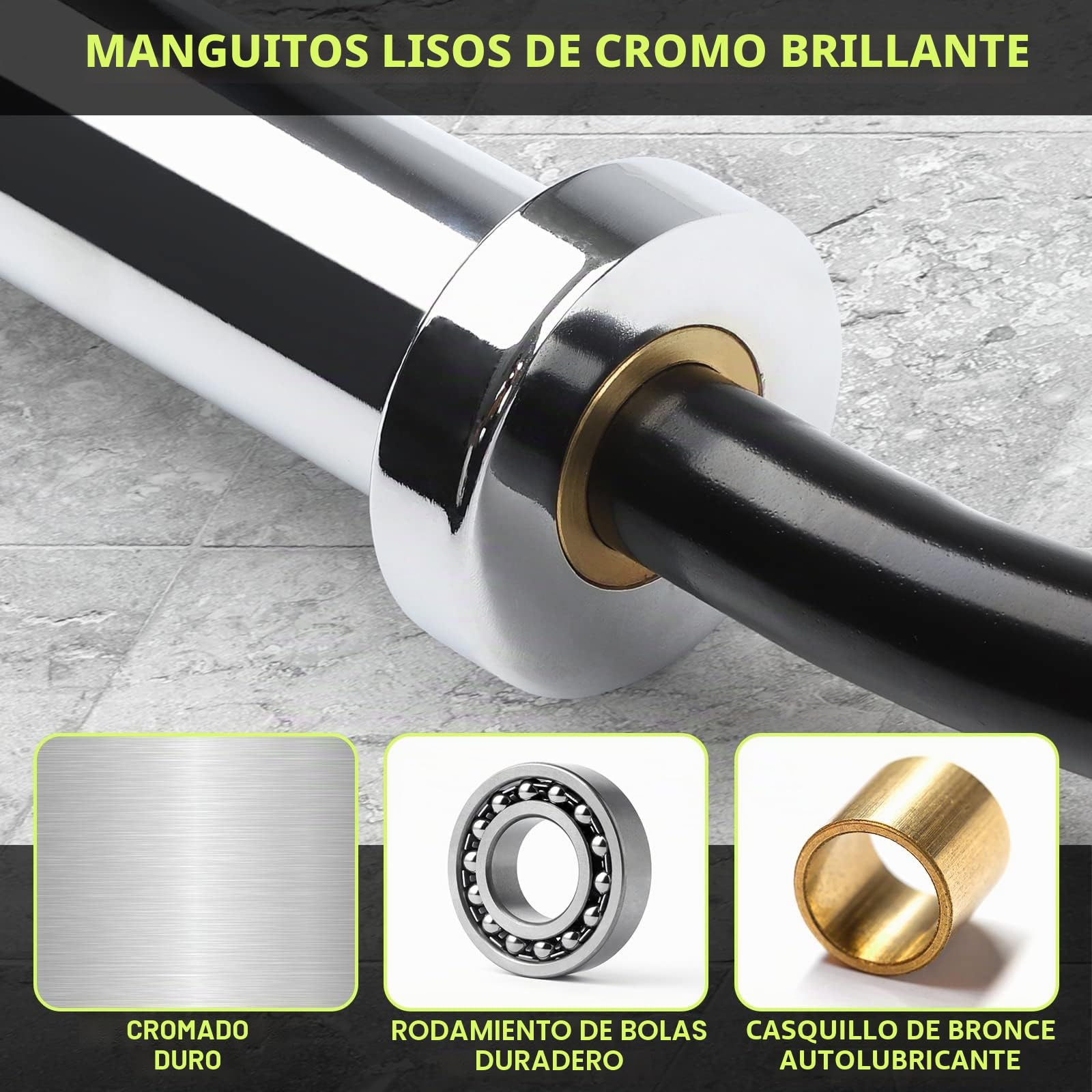 PhysKcal Barra de 4-6 pies para discos de 2 pulgadas | Ideal para desarrollar bíceps y tríceps, con mango curvo que facilita el agarre, ideal para gimnasios con poco espacio.