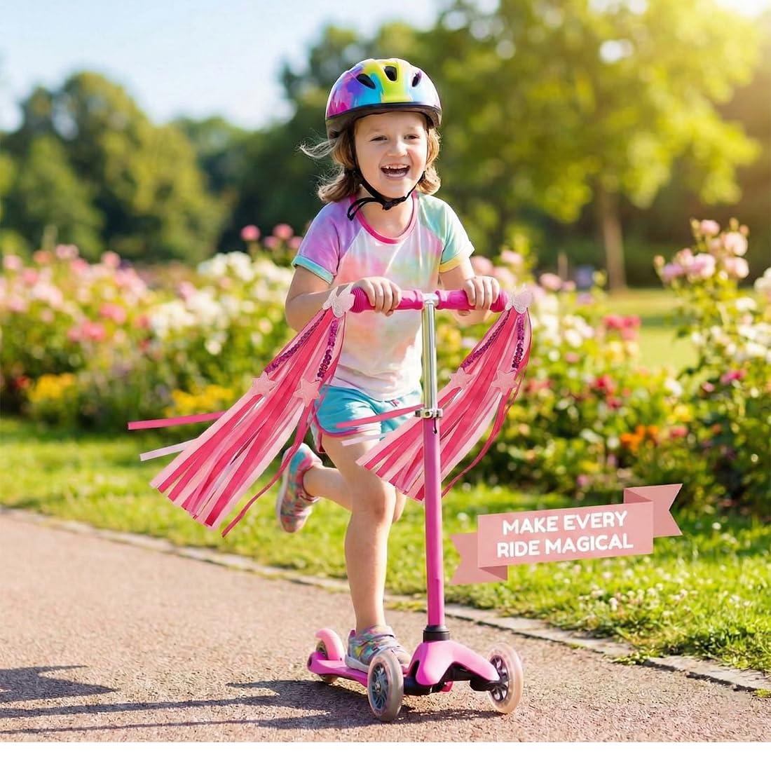 Nastri Manubrio per Bicicletta Bambini con Nastrini Decorativi e Fiocchi Colorati