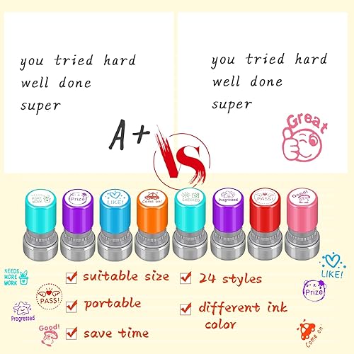 Miniatura 3 de Yinder 24 sellos para profesores para el aula, autoentintados, sellos escolares a granel para profesores, regalos motivacionales coloridos