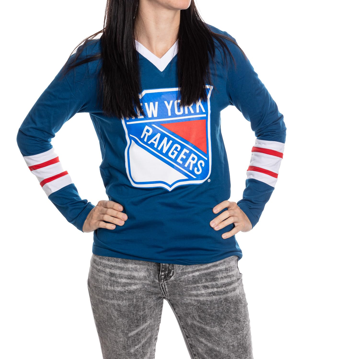 Calhoun NHL Women's V-Neck Varsity Long Sleeve Shirt