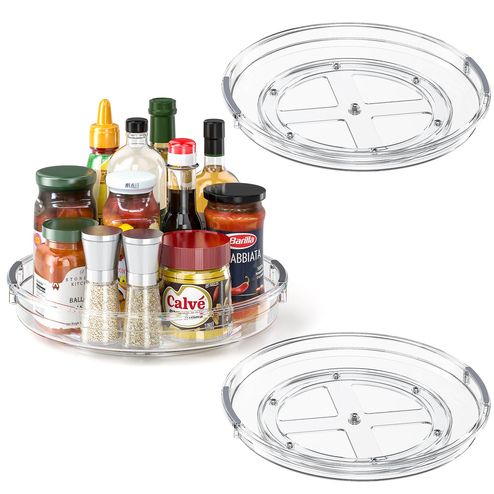 LAMU 3 Pack Lazy Susan Turntable Organiser for Cupboard, Rotating Spices Rack, Condiment Organiser for Fridge, Table Top, Countertop, Bathroom,Pantry Organisers and Storage, Clear, 27CM