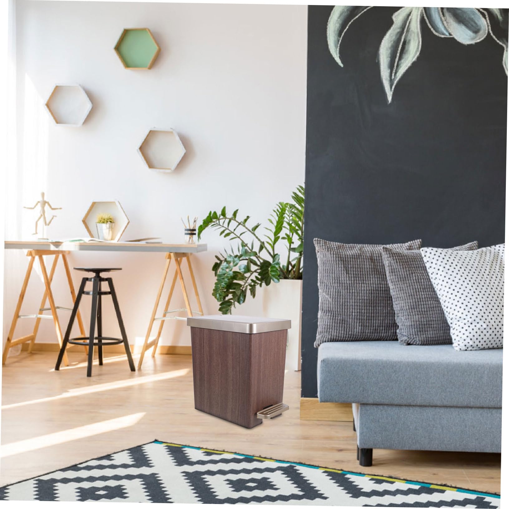 Bote de Basura de Plástico Rectangular para Baño y Dormitorio Elegante | Tapa, Diseño Sofisticado, Compacto y Discreto, Fiable, Resistente Deformación, Práctico y Duradero