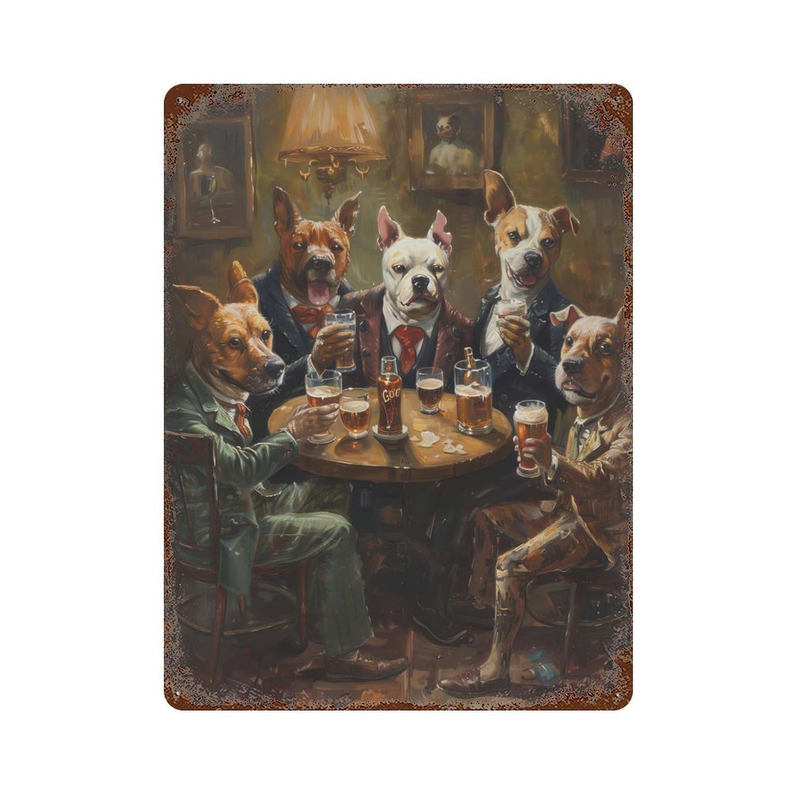 Garage Style Dogs Beer In A Tavern Rusty Metal Tin Sign 15.7"x11.8", Farmhouse Wall Decor for Bar And Workshop