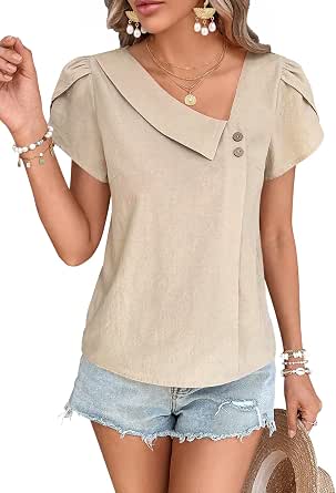 Falechay Women's Summer Dressy Casual Asymmetric Neck Blouse