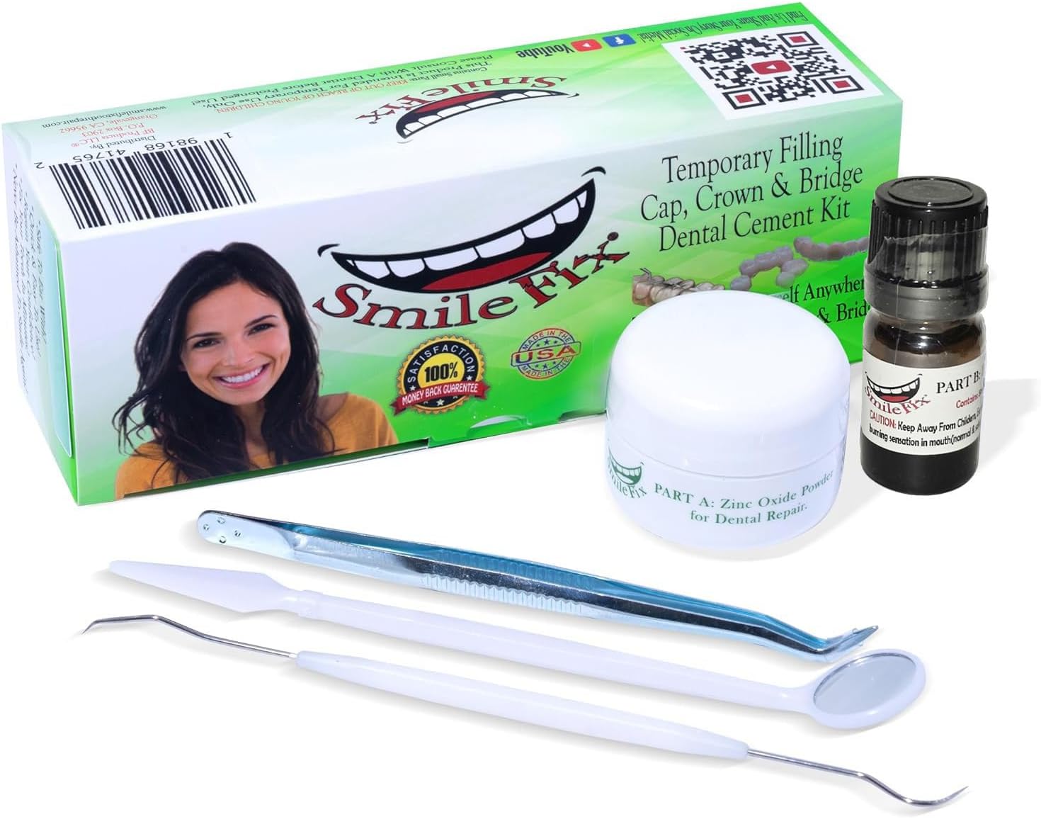 SmileFix Filling, Cap, Crown & Bridge Dental Repair Kit - Sturdy Zinc Oxide & Eugenol Oil Cement - Temporary Teeth Fix - Glue for Crowns & Bridges - Tooth Repairs - Smile Confidently