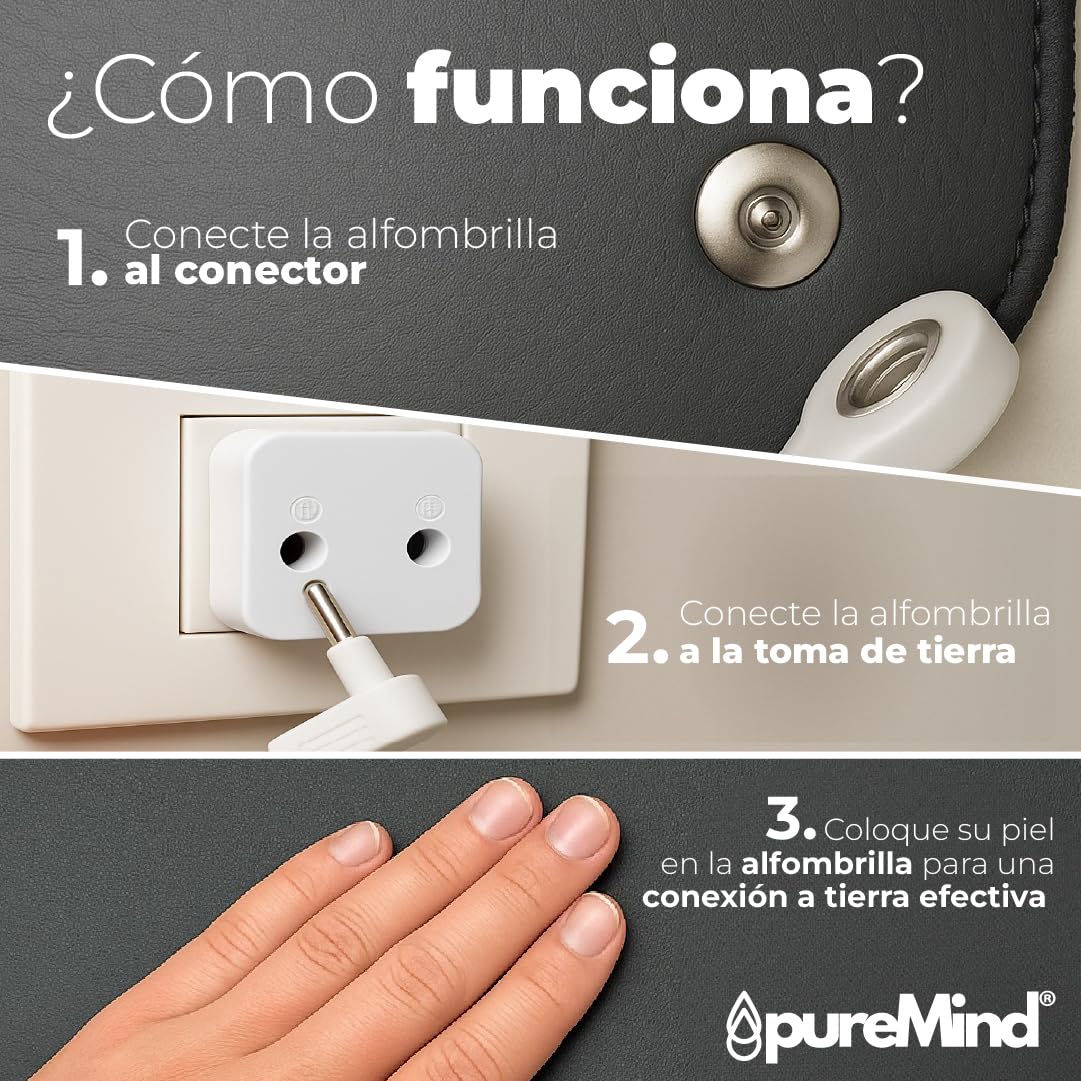 Alfombrilla Grounding 60x40 cm – Earthing Mat para Conexión a Tierra - Grounding Mat para Escritorio o Suelo - Alfombra Grounding Antiestrés + Descanso y Bienestar | Puremind