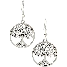 Tree of Life Charm Earrings, Handmade Antique Silver Spiritual Celtic Dangle Jewelry