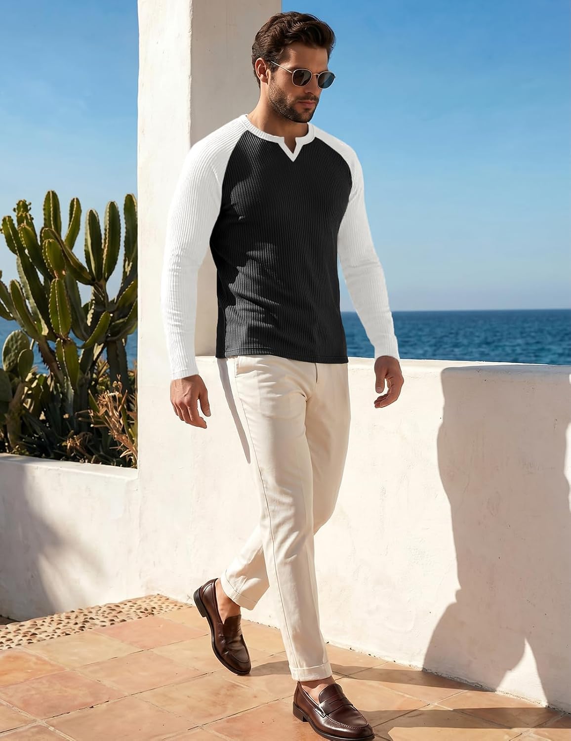 Muscle Cmdr Men’s Henley T-Shirt Short & Long Sleeve V Neck Slim Fit Soft Stretch Casual Athletic Tee Medium Weight