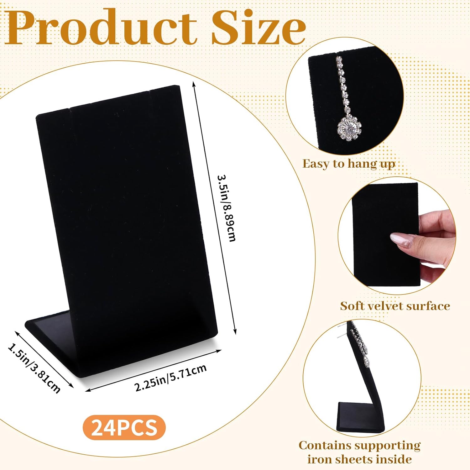 24Pcs Earring Holder Black Earring Display Stands L-shape Ear Organizer Dangling Earring Stands Necklace Pendant Jewelry Stand Showcase for Jewelry Shows Photography Prop 1.7x1.4x3”(Velvet)