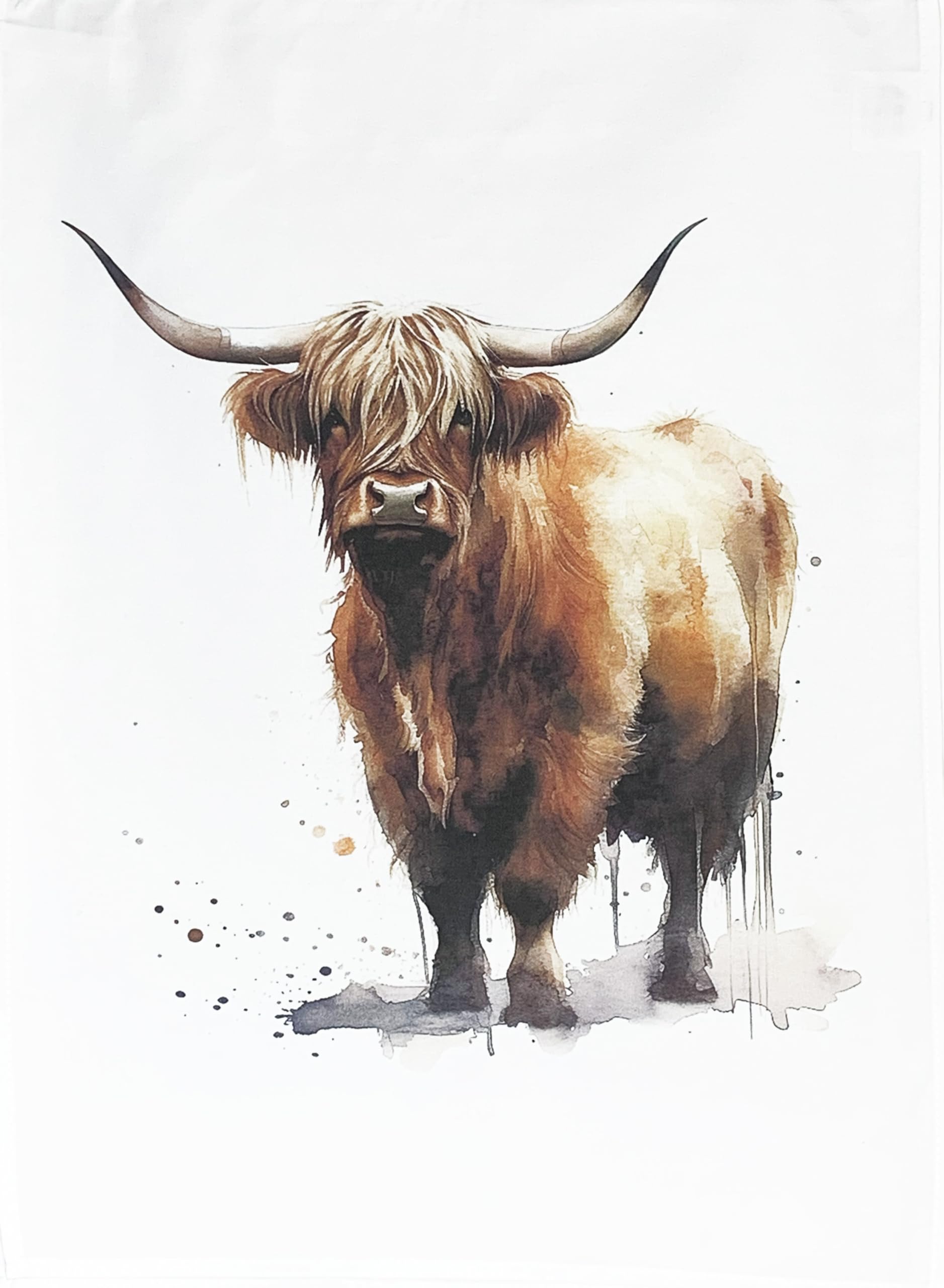 Half A Donkey White The Highland Cow Large Cotton Tea Towel