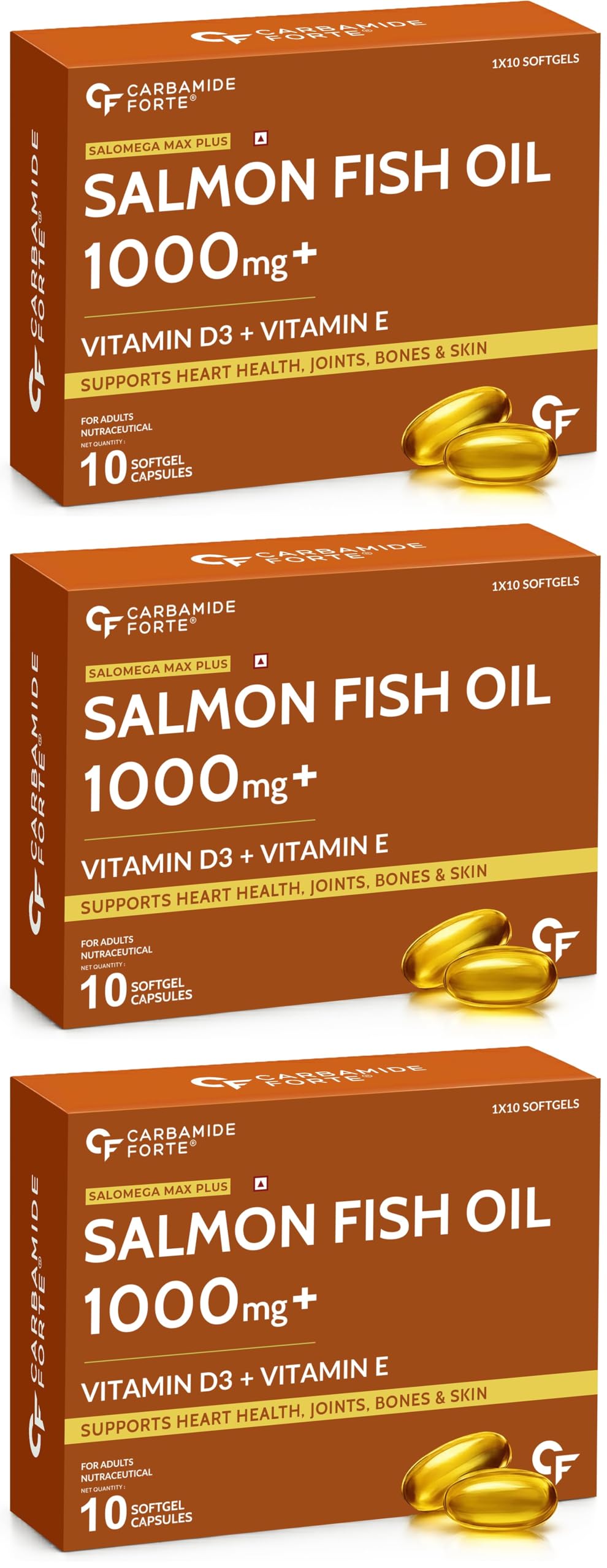 Carbamide Forte Omega 3 Fish Oil Capsules Softgel 1000mg with Vitamin D & E | Omega 3 Supplement Softgel For Men & Women | Salmon Fish Oil Omega3 Supplement For Heart, Joints, Bones & Skin - 10 Softgels-image-19