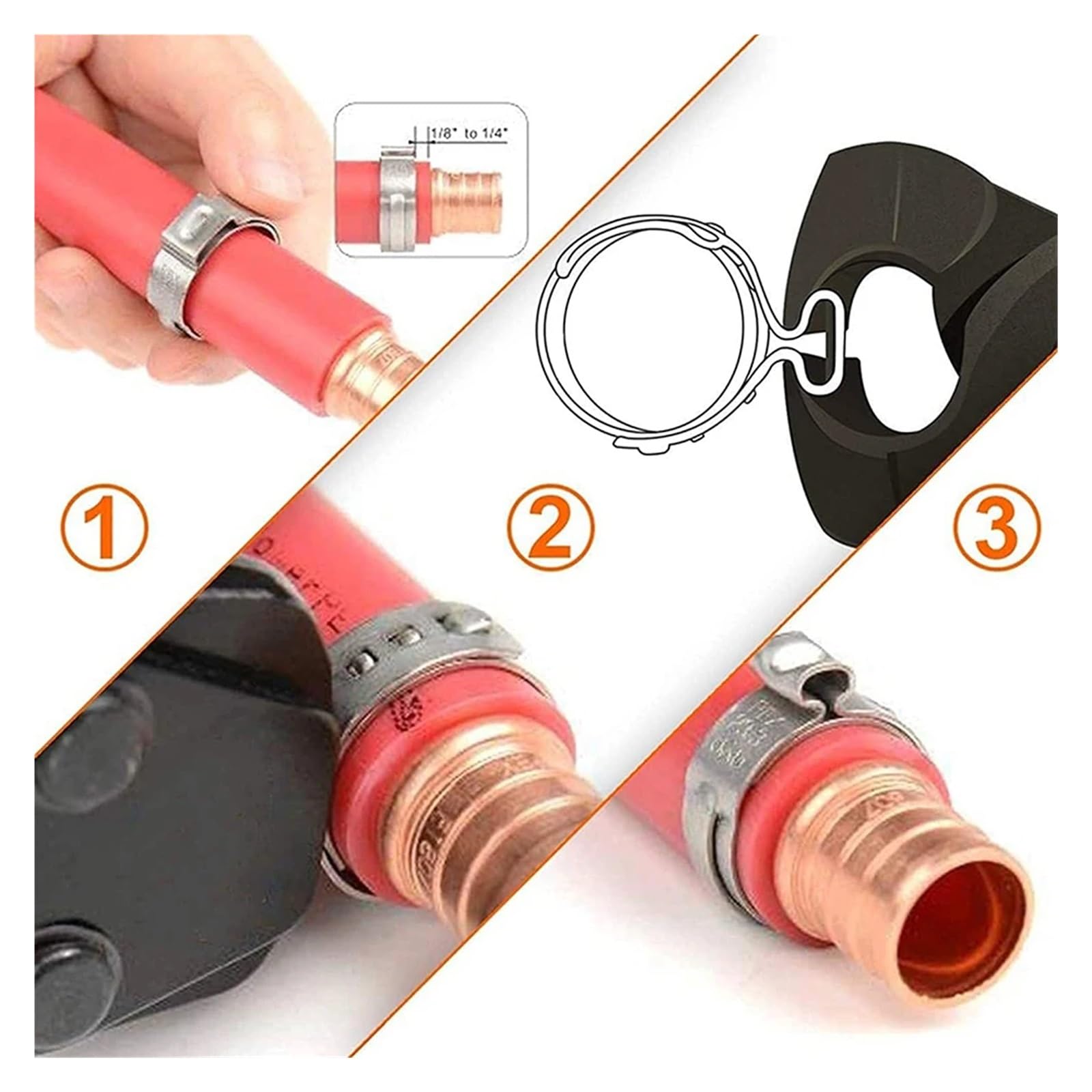 130 fascette stringitubo a orecchio singolo da 6,35 mm a 2,54 cm, in acciaio inox, fascette stringitubo in acciaio inox