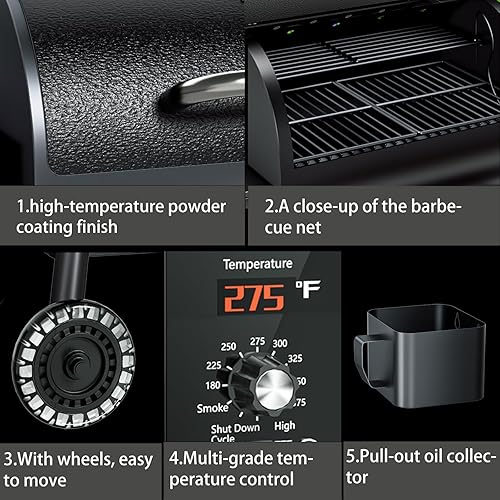 Miniatura 3 de KingChii Parrilla eléctrica de pellets de madera y ahumador con estante lateral, capacidad de parrilla de 456 pies cuadrados, con control de