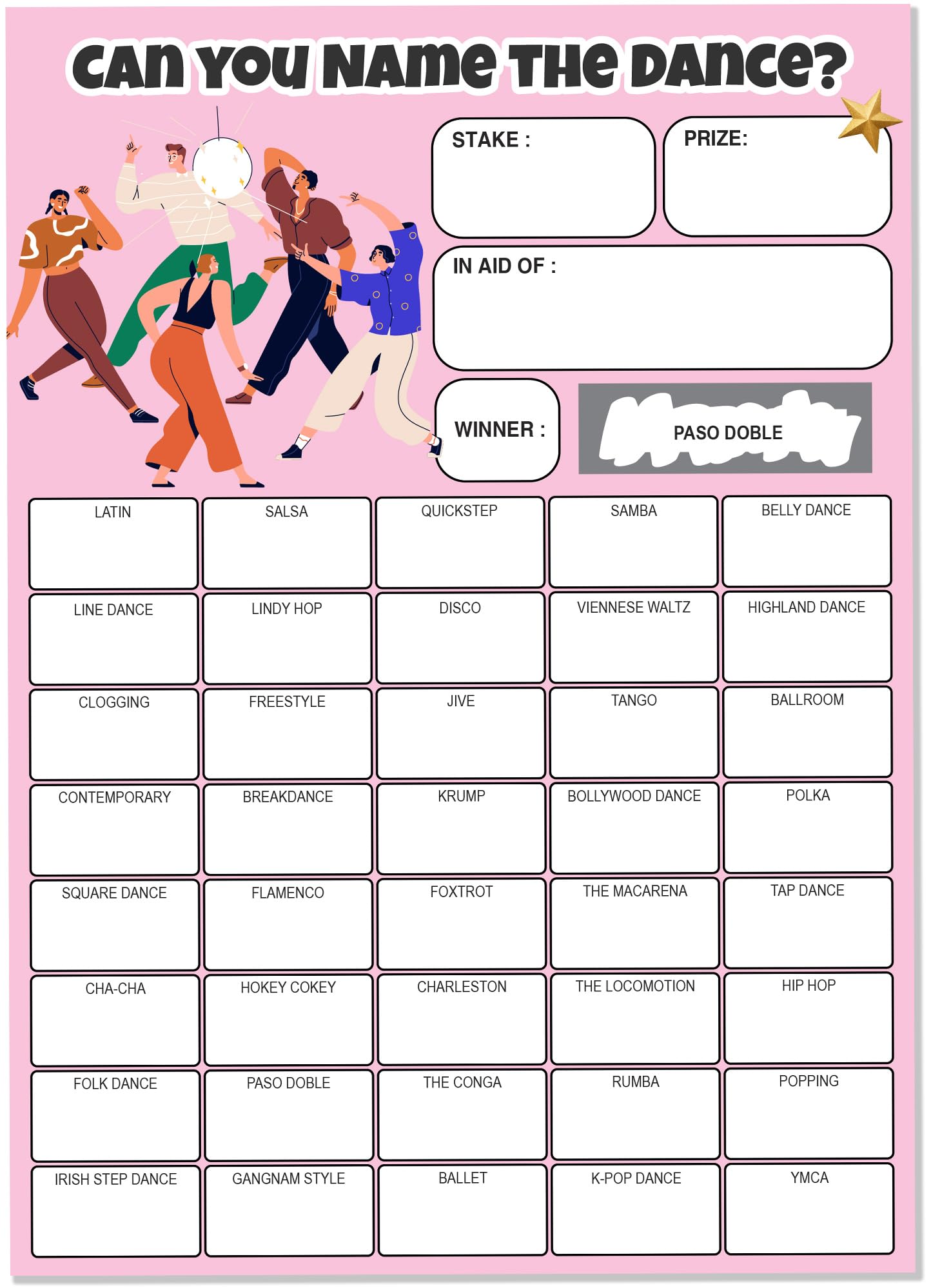 Pack of 10 Dance Scratch Cards - Large A5 Size - 40 Names - 330gsm Card - UK Designed and Printed
