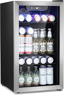 Antarctic Star Beverage Refrigerator Cooler -120 Can Mini Fridge Glass Door for Soda Beer or Wine Constant Glass Door Small Drink Dispenser Clear Front Door for Home, Office Bar 3.2cu.ft