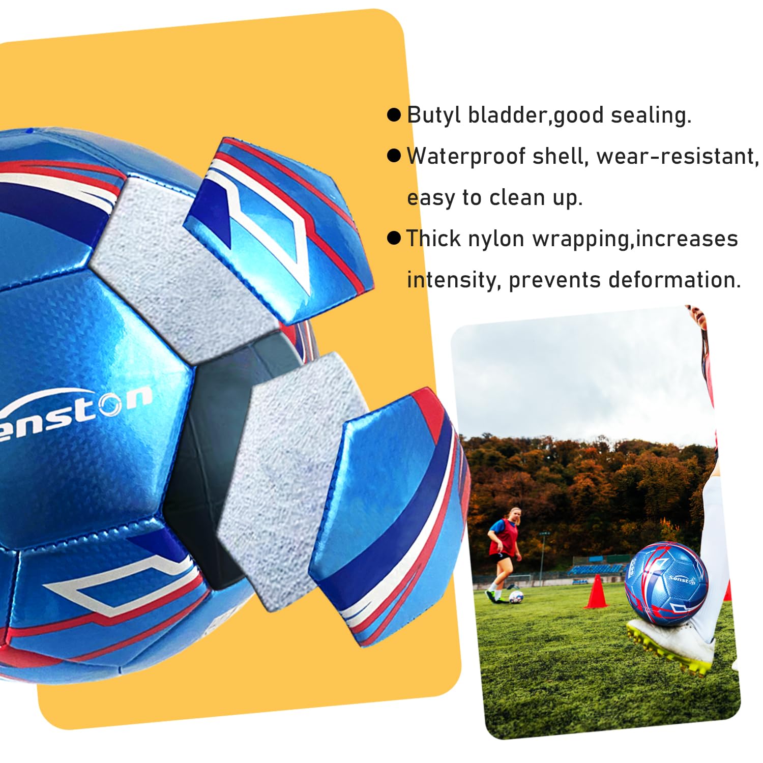 Senston Soccer Ball Size 3 & Size 4 & Size 5 for Kids and Adult Official Match Training Soccer Ball with Pump