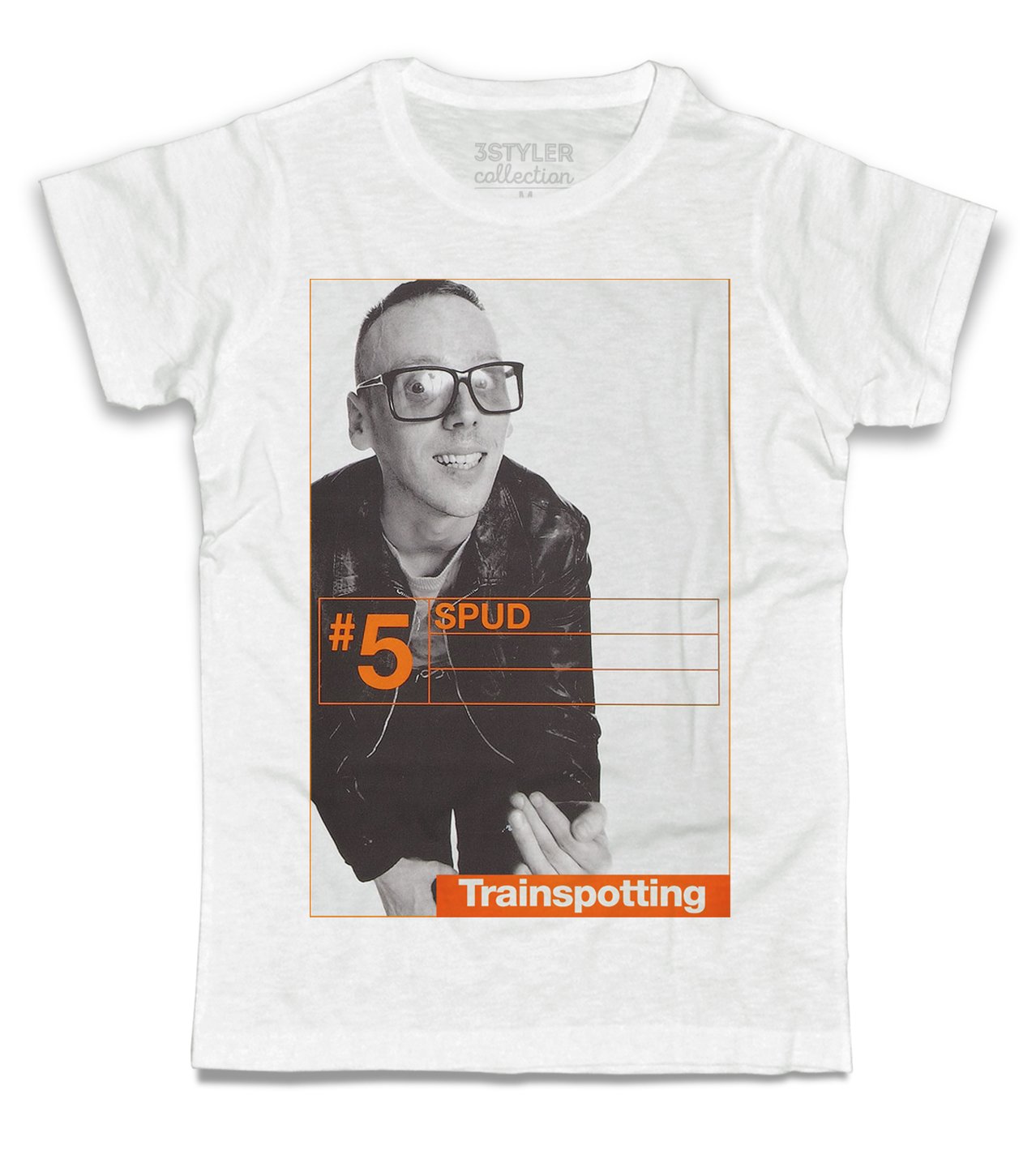 3stylercollection T-Shirt Uomo Bianca Spud - Trainspotting 