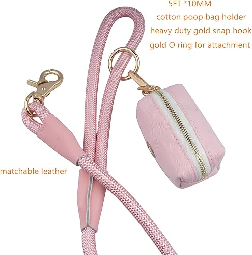 Miniatura 4 de Correa de cuerda de nailon para perro de 5 pies con soporte para bolsa de excrementos, correa de perro resistente a presión, cómoda correa de cuerda