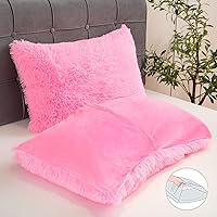 Vista 4 de Juego de Funda de Edredón de Felpa Esponjosa Rosa Tamaño Queen, Juego de Cama de Funda de Edredón Difusa de Terciopelo Suave de Lujo 4 Piezas