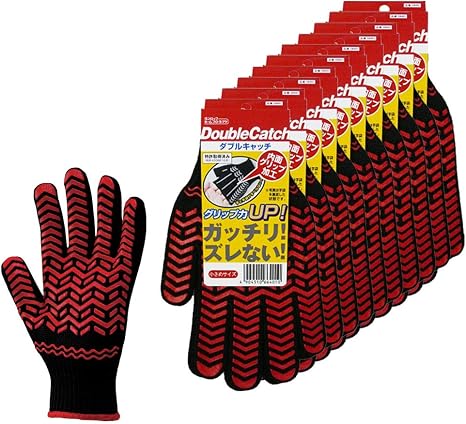Amazon Co Jp ダンロップホームプロダクツ 作業用手袋 小さめ グリップ ダブルキャッチ 10双セット レッド 長さ約24cm 10双入 産業 研究開発用品
