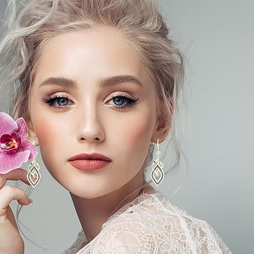 Miniatura 2 de Dangle Earrings for Women and Teen Girls, 925 Silver Handmade Linear Swirl Wire Bohemian Boho Diamonds Earrings, Gifts for Women (Gold, Hoho