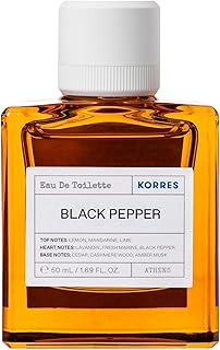 KORRES BLACK PEPPER Eau De Toilette per uomo, fragranza fresca e speziata con note agrumate e legnose, priva di ftalati, parabeni, nitromuscolosi e PCM, vegan, 50 ml