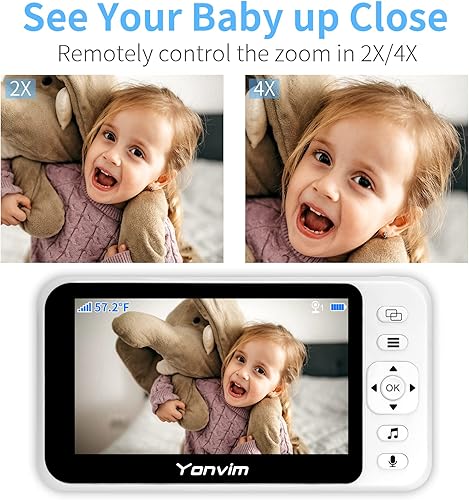 Miniatura 3 de Yonvim Monitor de bebé con 2 cámaras, cámara de video de pantalla dividida, monitor de bebé sin WiFi, visión nocturna, conversación bidireccional,