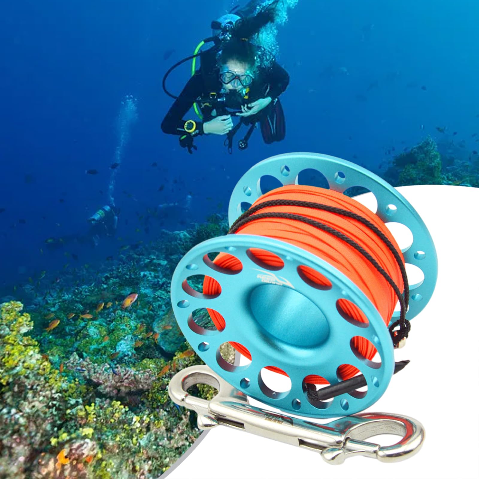 Mulinello per immersioni subacquee in lega di alluminio 30 m bobina da dito ad alta visibilità