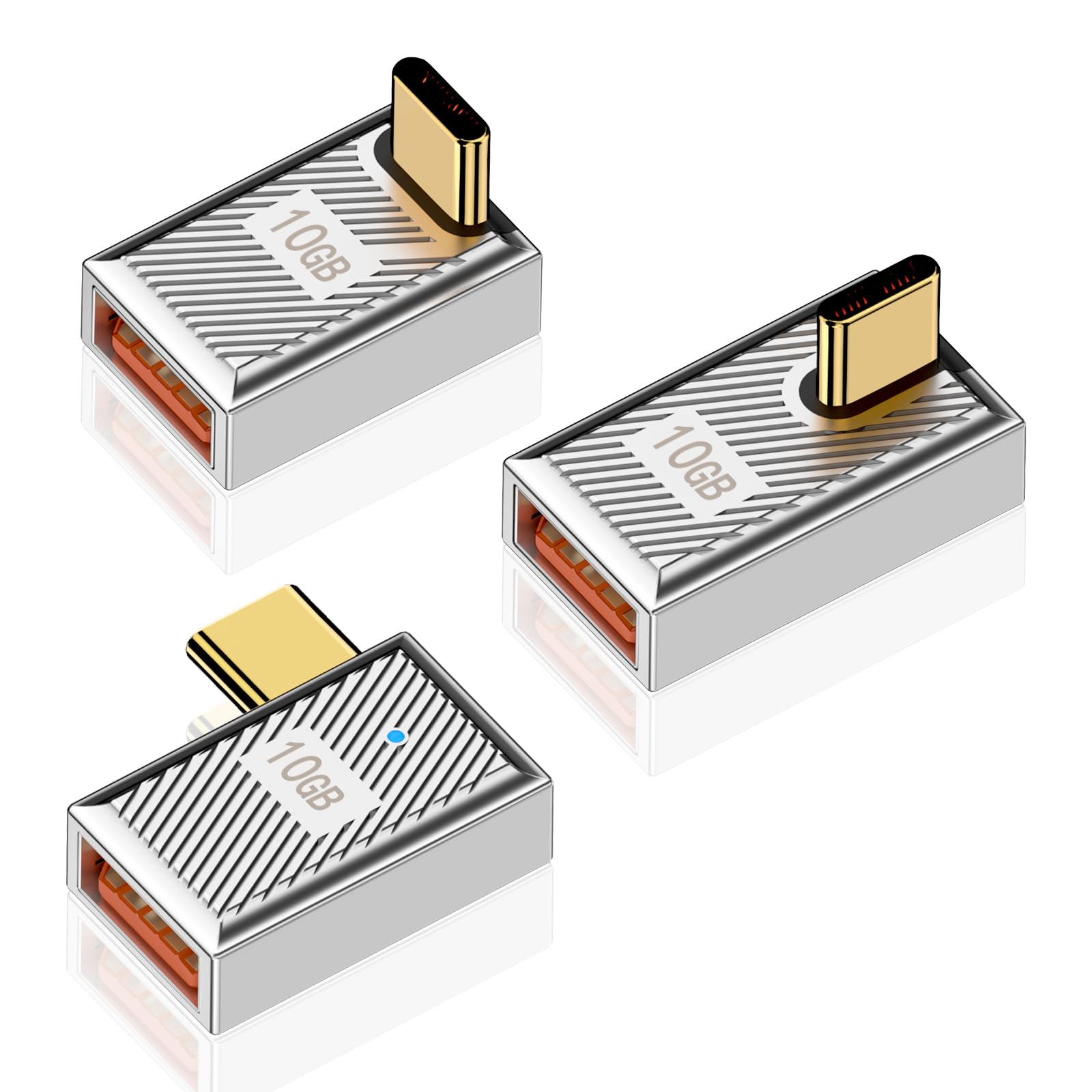 Poyiccot90 Degree USB A to USB C Adapter 10Gbps 120W, Right Angle Type C Male to Type A Female Converter, Zinc Alloy USB-C to A Conenctor for iPad,Mac Book,Galaxy S23, 3-Pack