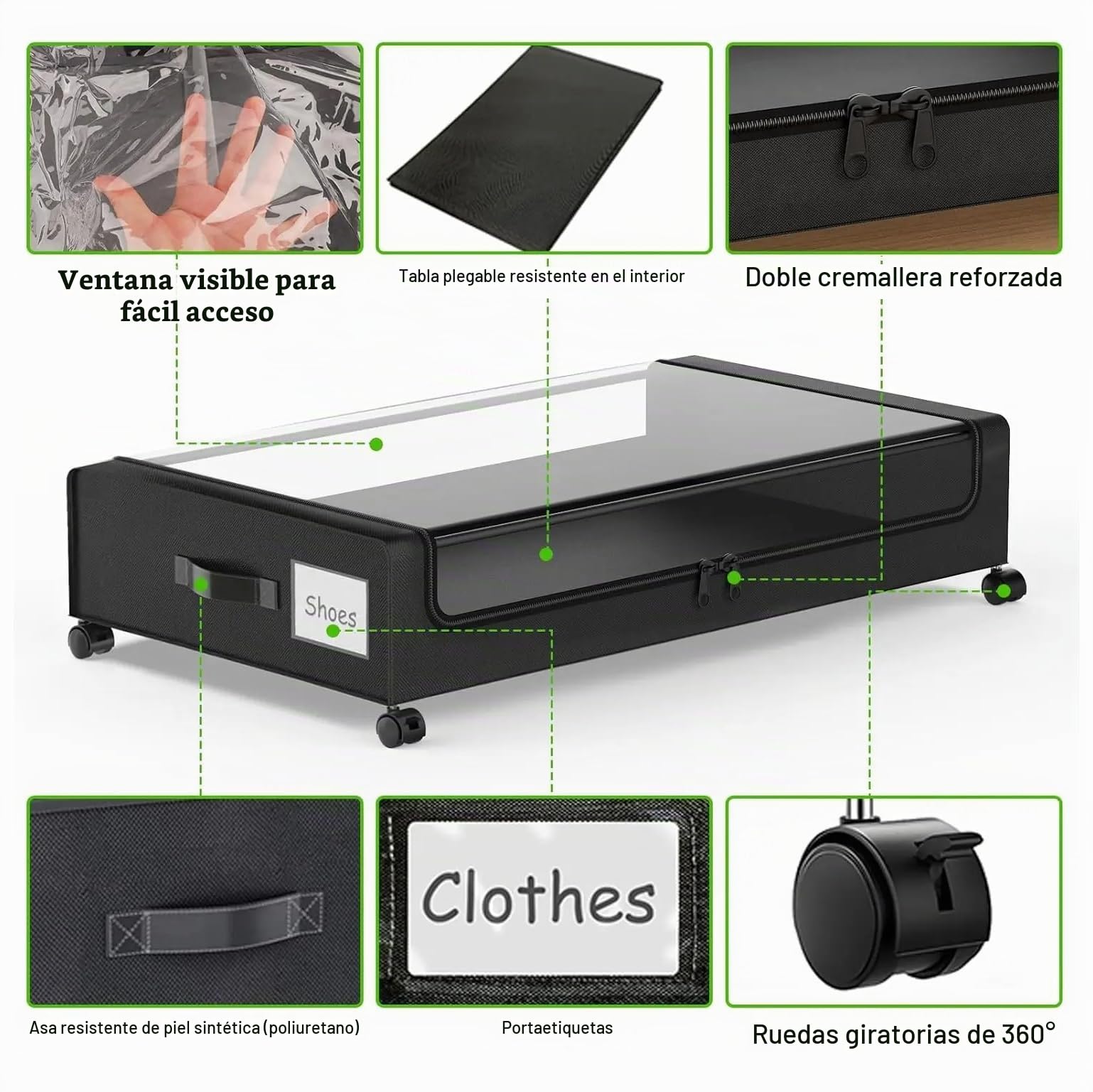 NEWFUN 2PCS Organizador Ropa, Cajas de Almacenamiento Debajo de la Cama de 40 Llitros, Adecuadas para Guardar Ropa, Zapatos, Mantas y Ropa de Cama, Color Gris (black)