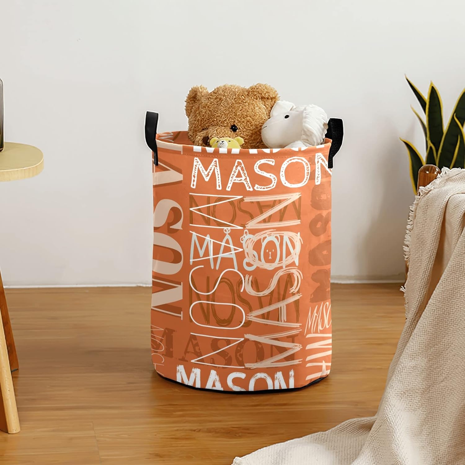 Personalized Laundry Hamper Custom Laundry Baskets with Name Clothes Storage Basket with Handle for Bathroom Living Room Bedroom (orange)