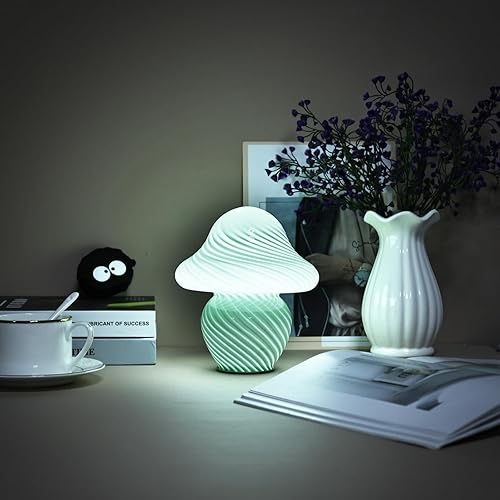 Miniatura 6 de XYQXYQ Elegante lámpara translúcida de hongos lámpara de mesa de cristal con luz nocturna LED ajustable, ideal para dormitorio, mesita de noche,
