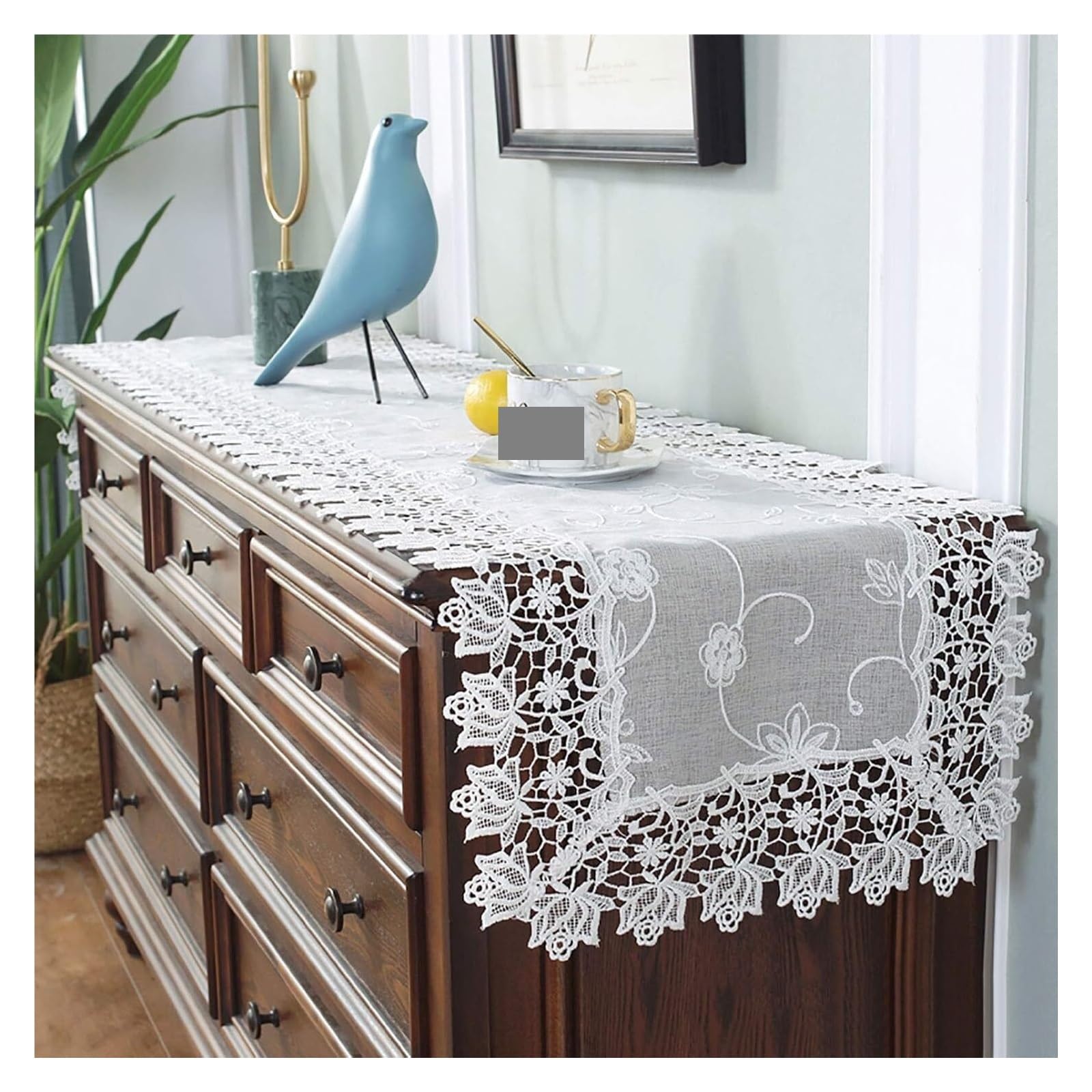 Runner da tavola in pizzo, Runner da Tavolo in Pizzo Ricamo Floreale Vintage Rettangolare Beige Bianco | 40*270cm