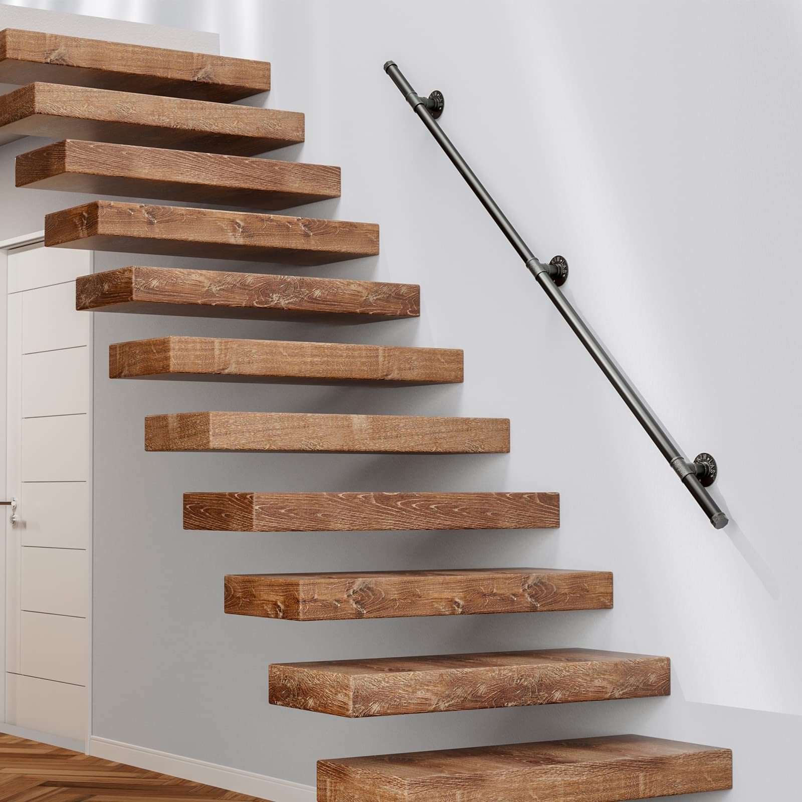 Aomdom - Corrimano per scala, per interni esterni, corrimano nera con tubo in acciaio zincato industriale antiscivolo, per cucina, bagno, giardino, 1,5 m