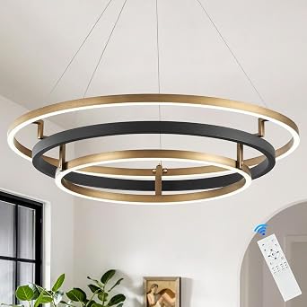 3 Ring LED Chandelier Modern Chandeliers Black Gold Brass Dimmable 31''