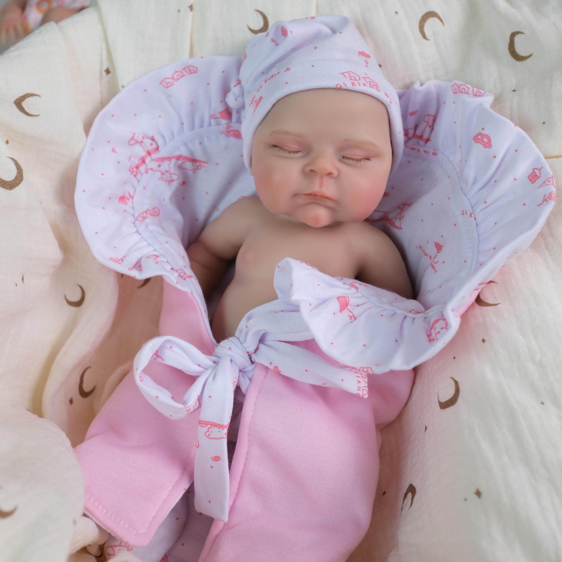 Pinky Reborn Muñeca Bebé 12 Pulgadas Silicona Blandos Niña Muñecas Reborn Realistas Muñecos Bebe Recién Nacidos Ojos Cerrados Lavables Se Cierran para Niños Pequeños