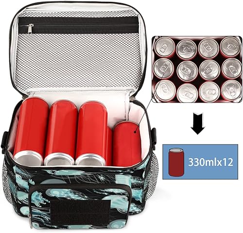 Miniatura 6 de Jelly Fish - Bolsa de almuerzo de estilo táctico subacuático para adultos, bonita bolsa de almuerzo para el trabajo, lonchera aislada, bolsa de