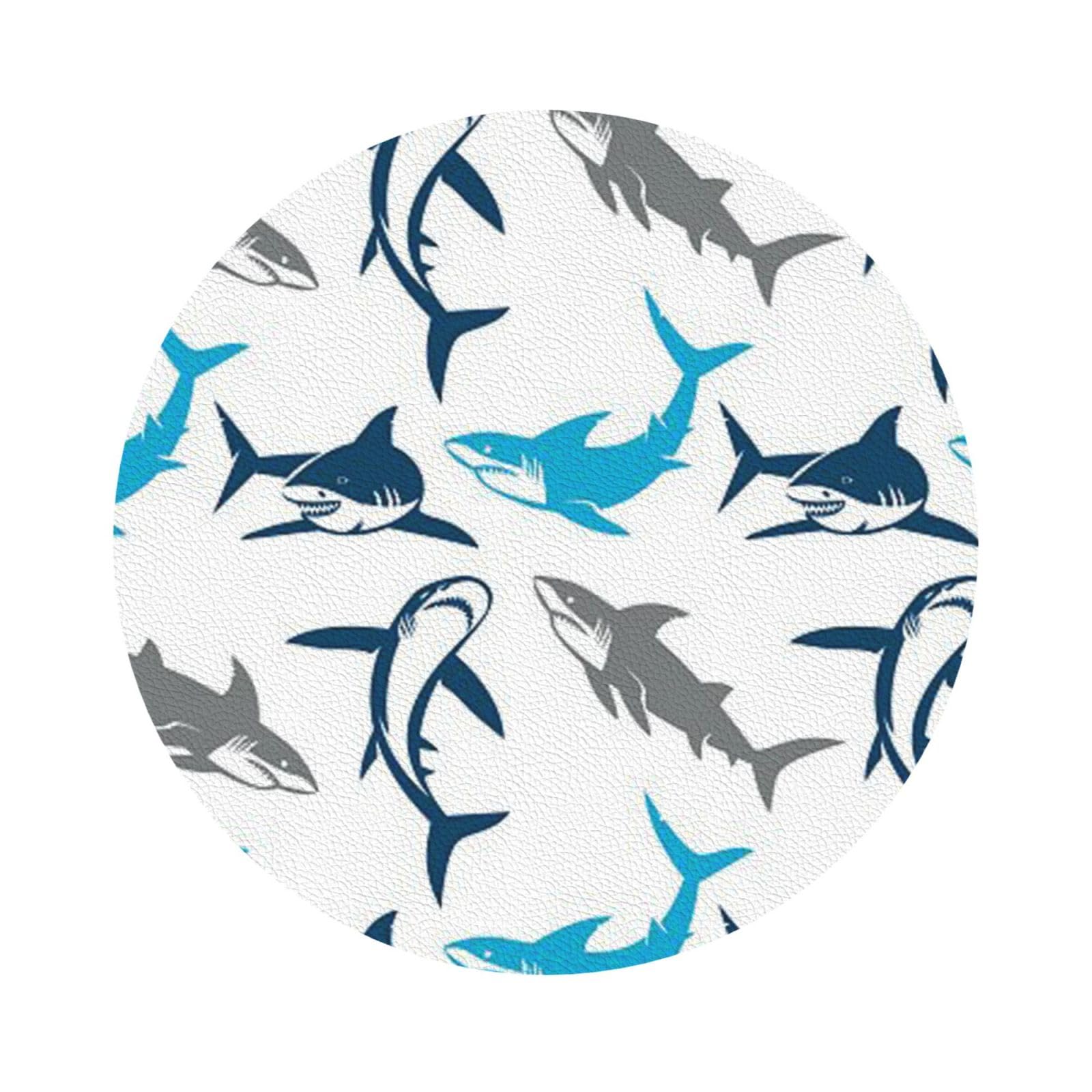 Sharks PU Leather Coasters Set of 6 Round Drink Coasters