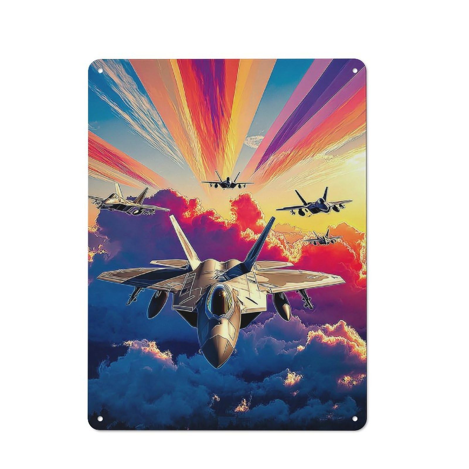 Junmoney Skyward Strike Jet Formation At Sunset Modern Vintage Metal Desk Wall Sign 40X30cm, Office Wall Decor For Office, Study, Studio Or Hallway