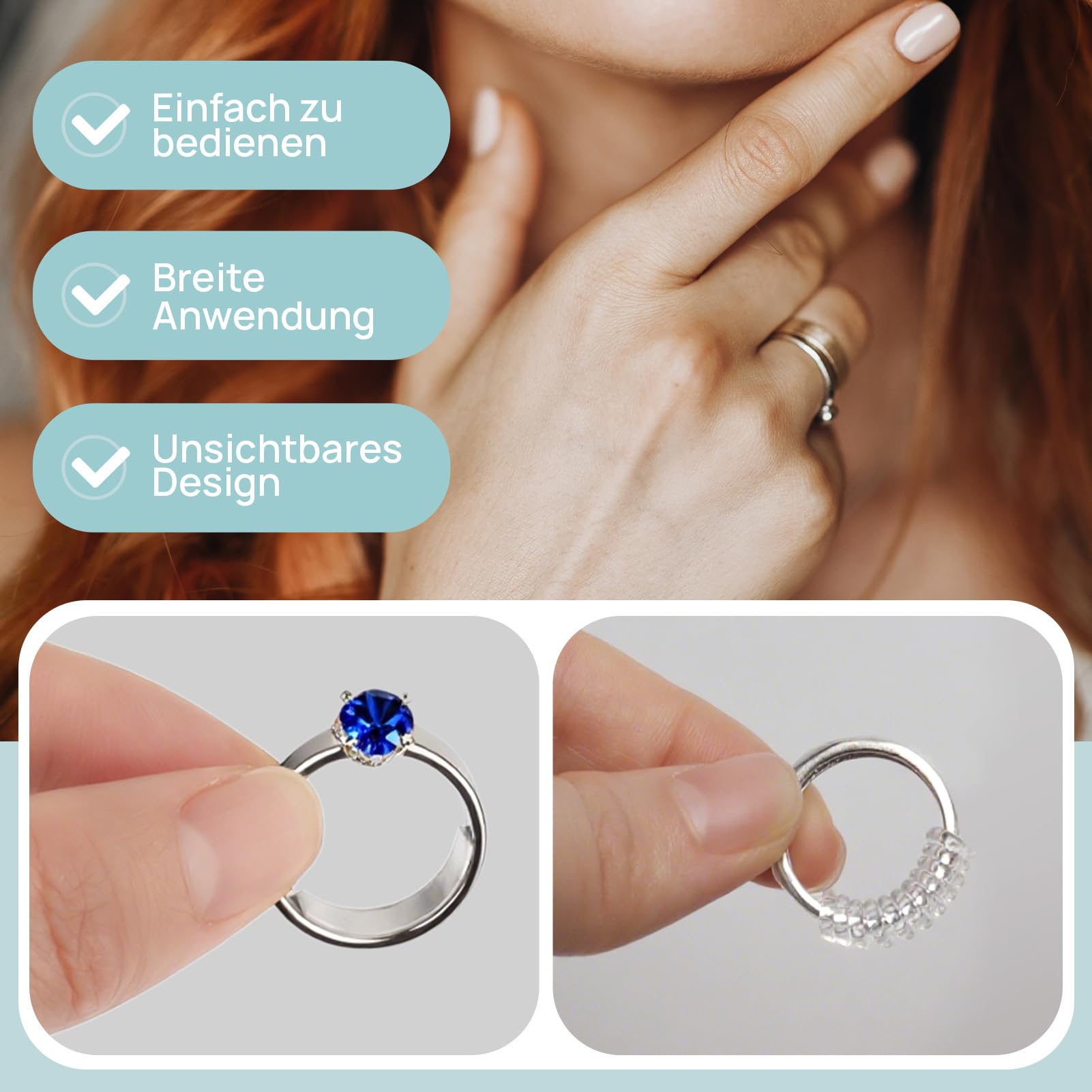 25 Stück Ringgrößenversteller für lose Ringe, 16 Stück Ringgrößenversteller umfassen 8 Verschiedene Größen und 8 spiralförmigen Ringanpasser umfassen 4 verschiedenen Durchmessern erhältlich