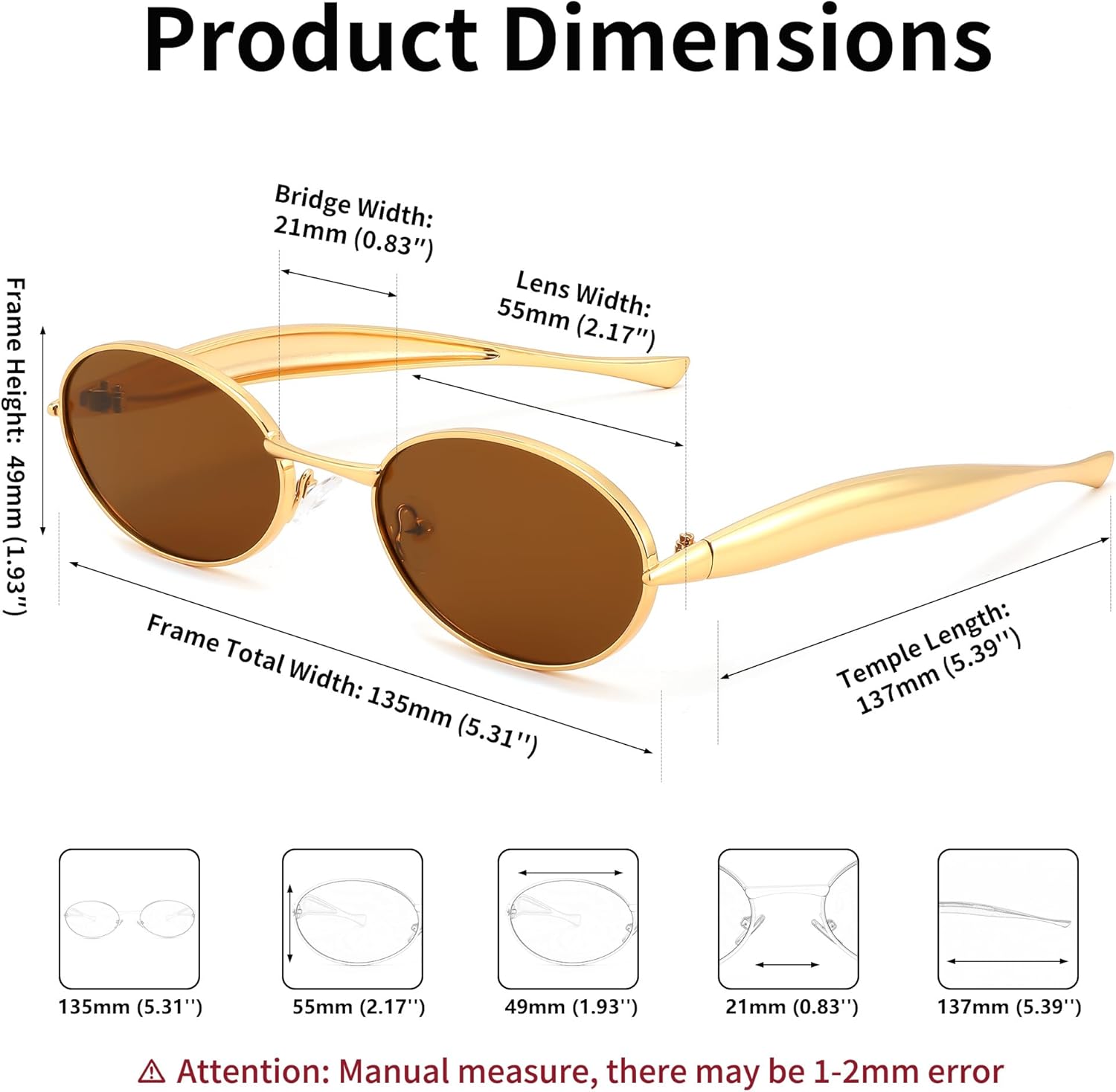 FEISEDY Retro Oval Sunglasses Women Men - Gold Metal Chunky Frame, UV400 for Driving & Daily Wear B0312 - Image 5