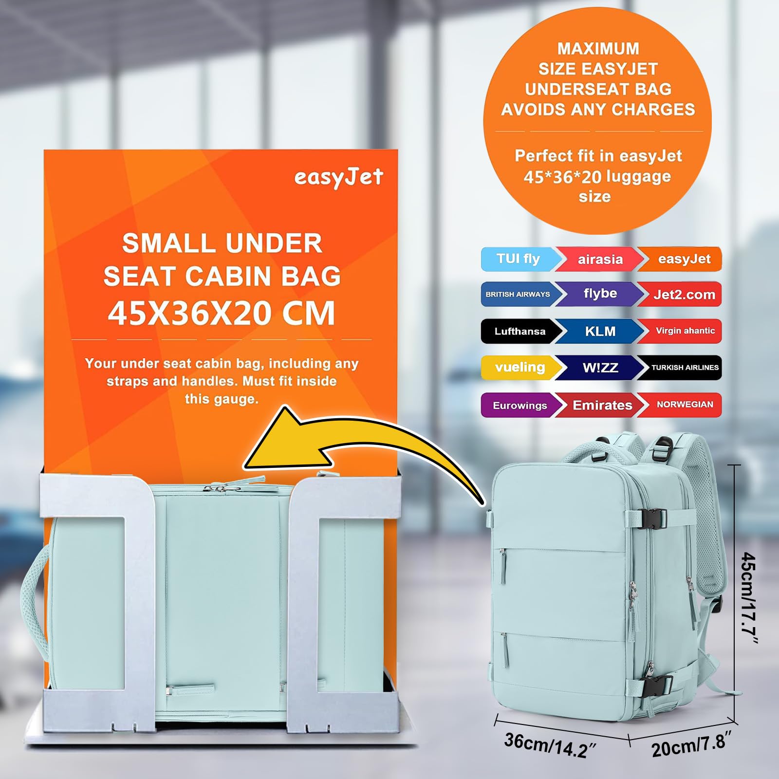 HPLQQ Zaino Bagaglio a Mano Borse da Cabina per Ryanair 40x20x25 Zaino Aereo Zaino da Viaggio donna, Borsa da Viaggio aereo Impermeabile 14 Pollici Zaino Casual Porta PC