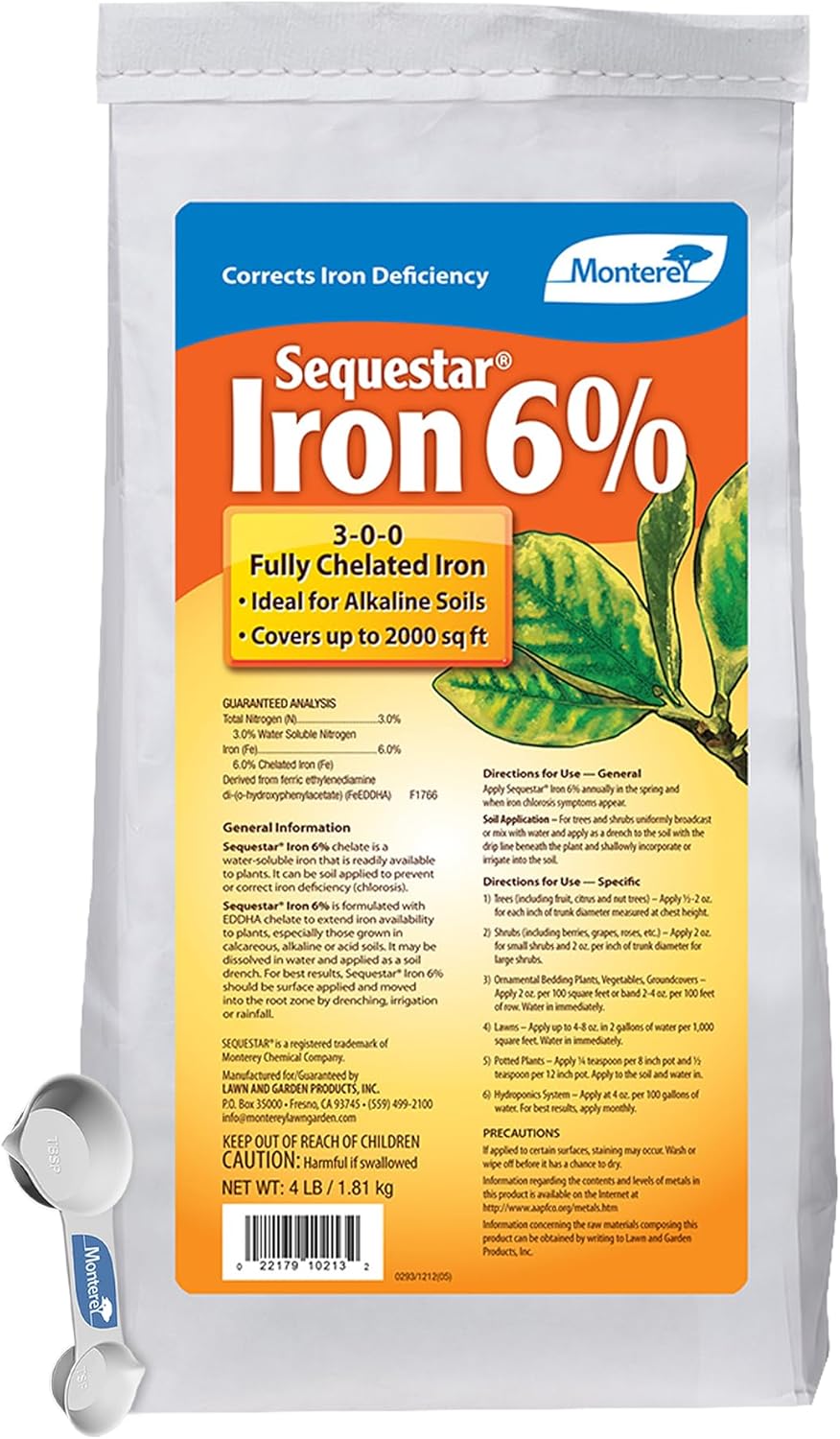 Monterey Sequestar Iron 6% Soil Amendment for Gardening, 4 Pounds, Bundled with Garden Measure Spoon