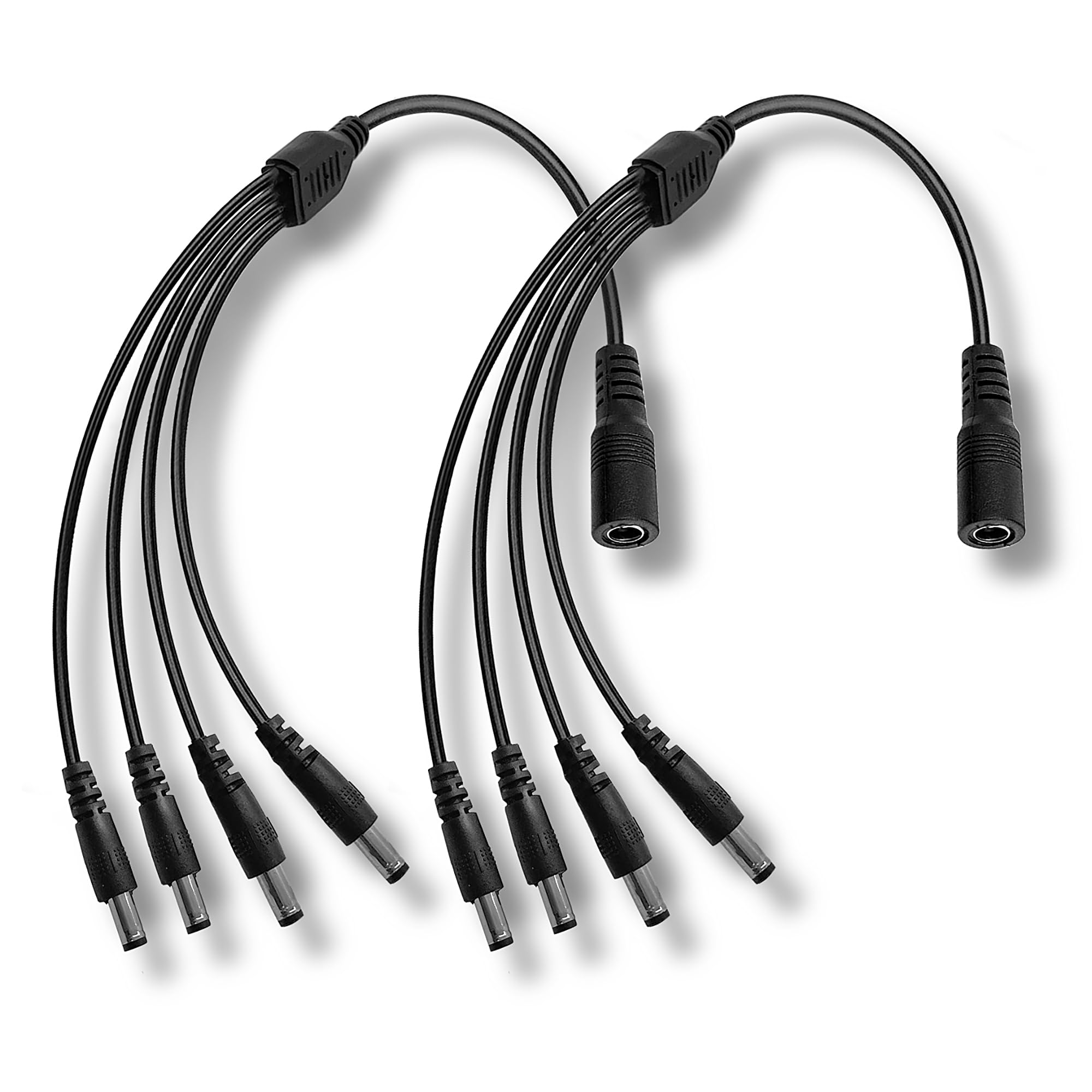 Clearhill 2Packs 1Female to 4 Male Way DC Power Splitter Cable,Plug 5.5mm x 2.1mm,Black,for CCTV Security Cameras,LED Strip Lights,Router and More